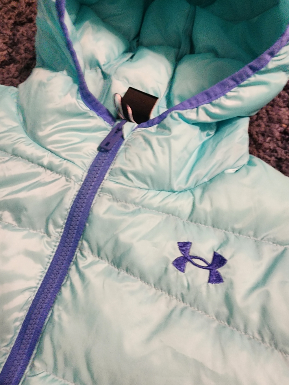 Under Armour Light Aqua Puffer Jacket with Purple Accents